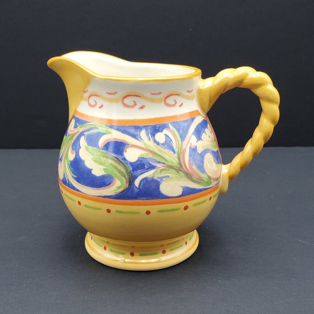 Pfaltzgraff Villa della Luna Creamer Gold Blue Green Floral Creamer
